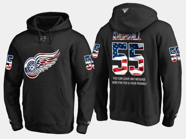 Glamorous Red Wings #55 Niklas Kronwall NHL Banner Wave Usa Flag Black Hoodie to back your beloved Sabres athletes