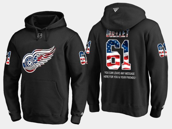 Exquisite Red Wings #61 Xavier Ouellet NHL Banner Wave Usa Flag Black Hoodie to shine at the arena