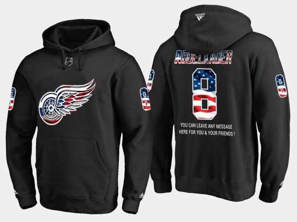 Elegant Red Wings #8 Justin Abdelkader NHL Banner Wave Usa Flag Black Hoodie for a memorable match day