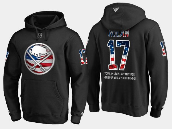 Exquisite Sabres #17 Jordan Nolan NHL Banner Wave Usa Flag Black Hoodie for premium game day attire