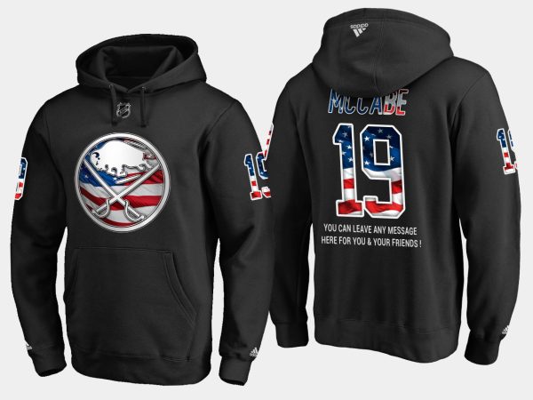 Captivating Sabres #19 Jake Mccabe NHL Banner Wave Usa Flag Black Hoodie as a prized hockey collectible