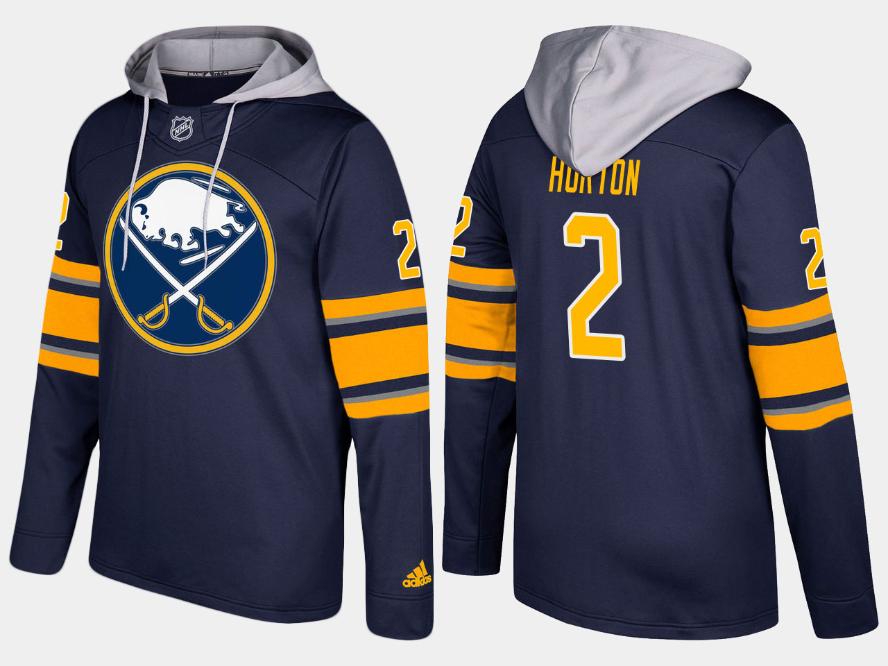 Superb Sabres #2 Tim Horton Blue Name And Number Hoodie as a prized hockey collectible