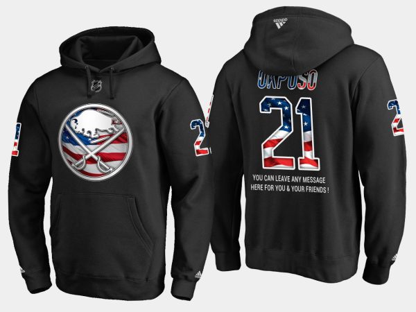 Elegant Sabres #21 Kyle Okposo NHL Banner Wave Usa Flag Black Hoodie for genuine hockey aficionados