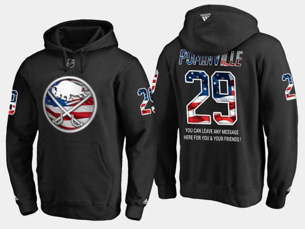 Stunning Sabres #29 Jason Pominville NHL Banner Wave Usa Flag Black Hoodie to augment your hockey keepsake collection