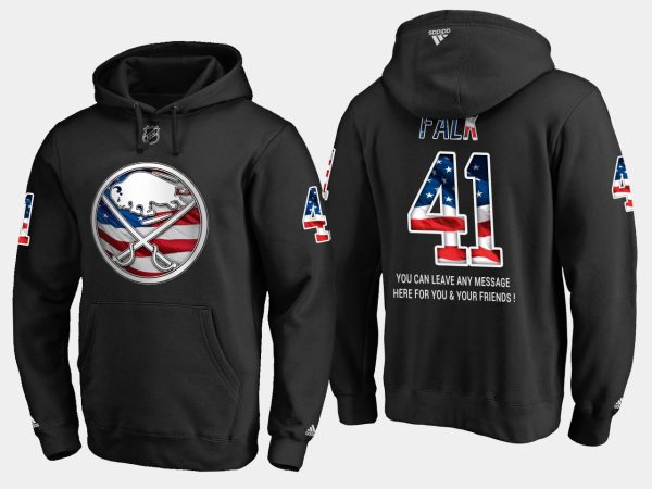 Deluxe Sabres #41 Justin Falk NHL Banner Wave Usa Flag Black Hoodie as a prized hockey collectible