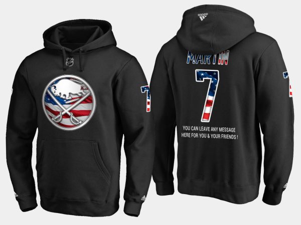 Charming Sabres #7 Rick Martin NHL Banner Wave Usa Flag Black Hoodie to back your beloved Sabres athletes