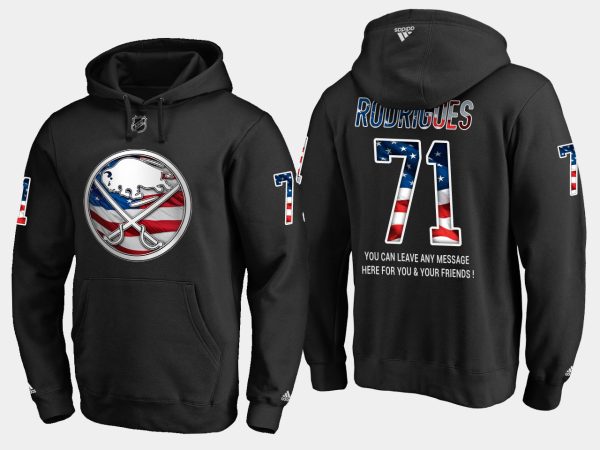 Charming Sabres #71 Evan Rodrigues NHL Banner Wave Usa Flag Black Hoodie to shine at the arena