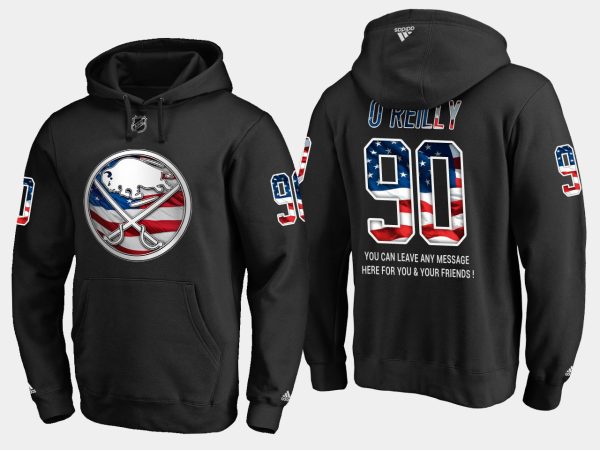 Charming Sabres #90 Ryan O'reilly NHL Banner Wave Usa Flag Black Hoodie for a thrilling hockey event