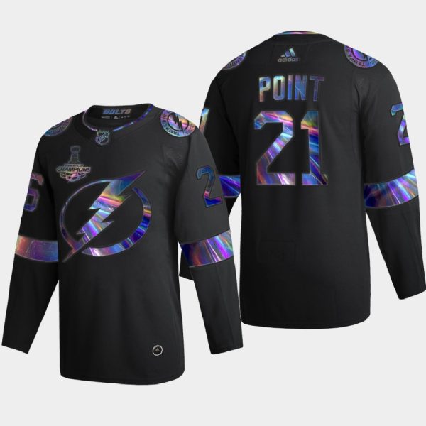 Glamorous Tampa Bay Lightning #21 Brayden Point Men's Nike Iridescent Holographic Collection NHL Jersey Black to back your beloved Sabres athletes