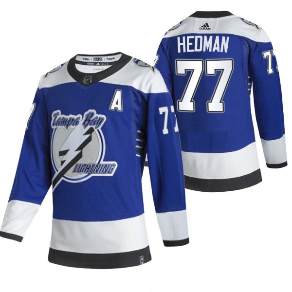 Alluring Tampa Bay Lightning #77 Victor Hedman Blue Men's Adidas 2020 21 Reverse Retro Alternate NHL Jersey for a memorable match day