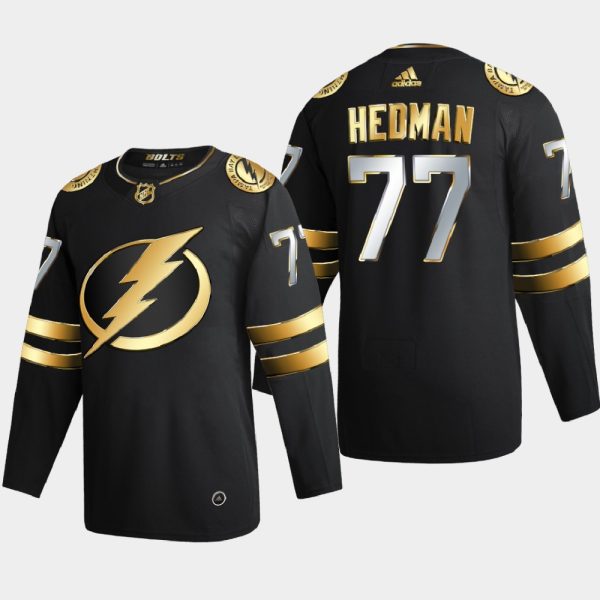 Captivating Tampa Bay Lightning #77 Victor Hedman Men's Adidas Black Golden Edition Limited Stitched NHL Jersey to augment your hockey keepsake collection