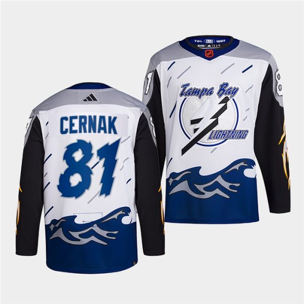 Charming Tampa Bay Lightning #81 Erik Cernak Men's adidas Reverse Retro 2.0 Authentic Player Jersey White to back your beloved Sabres athletes