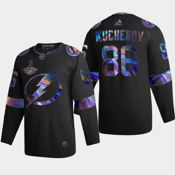 Captivating Tampa Bay Lightning #86 Nikita Kucherov Men's Nike Iridescent Holographic Collection NHL Jersey Black to shine at the arena