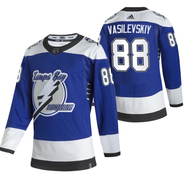 Magnificent Tampa Bay Lightning #88 Andrei Vasilevskiy Blue Men's Adidas 2020 21 Reverse Retro Alternate NHL Jersey as a prized hockey collectible