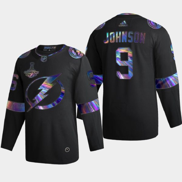 Superb Tampa Bay Lightning #9 Tyler Johnson Men's Nike Iridescent Holographic Collection NHL Jersey Black for premium game day attire