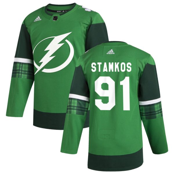 Exquisite Tampa Bay Lightning #91 Steven Stamkos Men's Adidas 2020 St. Patrick's Day Stitched NHL Jersey Green for dedicated Sabres supporters