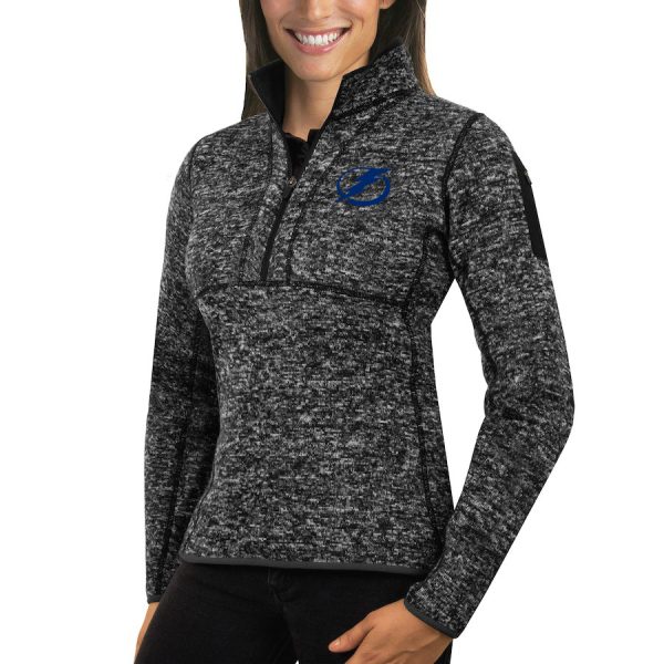 Exquisite Tampa Bay Lightning Antigua Women's Fortune 1/2 Zip Pullover Sweater Charcoal for a thrilling hockey event