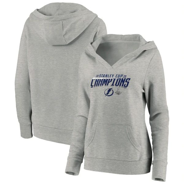 Stunning Tampa Bay Lightning Women's 2020 Stanley Cup Champions Top Line Pullover Hoodie Heather Gray as a prized hockey collectible