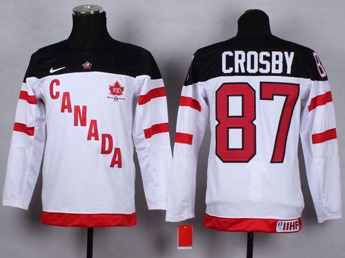 Magnificent Team Canada #87 Sidney Crosby White 100th Anniversary Stitched Youth NHL Jersey for premium game day attire