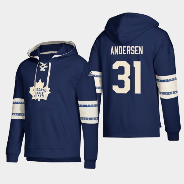 Charming Toronto Maple Leafs #31 Frederik Andersen Blue adidas Lace Up Pullover Hoodie for premium game day attire