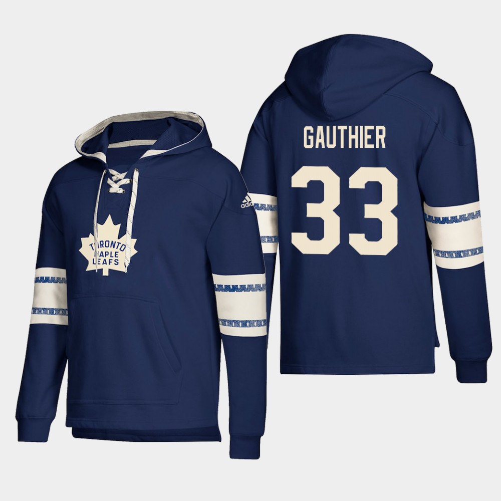 Superb Toronto Maple Leafs #33 Frederik Gauthier Blue adidas Lace Up Pullover Hoodie to back your beloved Sabres athletes