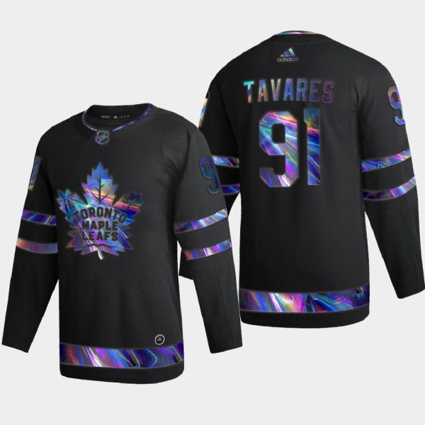 Alluring Toronto Maple Leafs #91 John Tavares Men's Nike Iridescent Holographic Collection NHL Jersey Black to back your beloved Sabres athletes