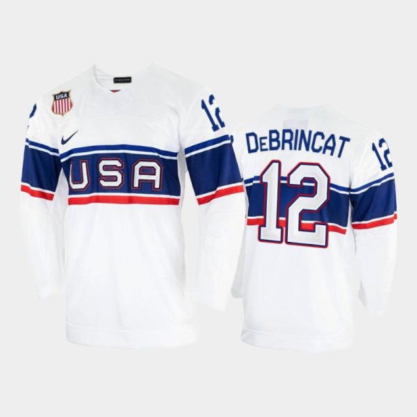Exquisite U.S. Men's Hockey #12 Alex Debrincat Nike Men's Beijing 2022 Winter Olympics Home Jersey White for a memorable match day