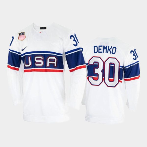 Charming U.S. Men's Hockey #30 Thatcher Demko Nike Men's Beijing 2022 Winter Olympics Home Jersey White to augment your hockey keepsake collection