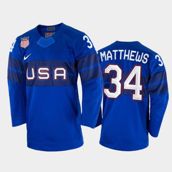 Captivating U.S. Men's Hockey #34 Auston Matthews Nike Men's Beijing 2022 Winter Olympics Alternate Jersey Blue for premium game day attire
