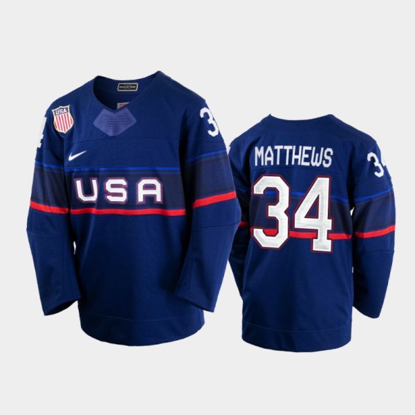 Captivating U.S. Men's Hockey #34 Auston Matthews Nike Youth Beijing 2022 Winter Olympics Away Jersey Navy as a prized hockey collectible