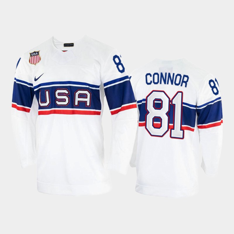 Stunning U.S. Men's Hockey #81 Kyle Connor Nike Men's Beijing 2022 Winter Olympics Home Jersey White as a prized hockey collectible