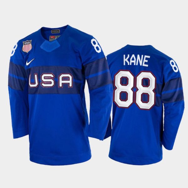 Magnificent U.S. Men's Hockey #88 Patrick Kane Nike Men's Beijing 2022 Winter Olympics Alternate Jersey Blue to augment your hockey keepsake collection
