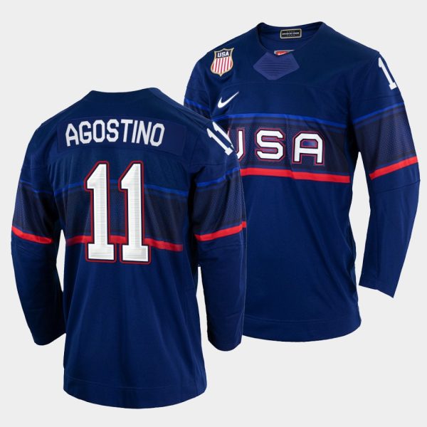 Exquisite USA Hockey #11 Kenny Agostino Men's 2022 Beijing Winter Olympic Away Jersey Navy for genuine hockey aficionados