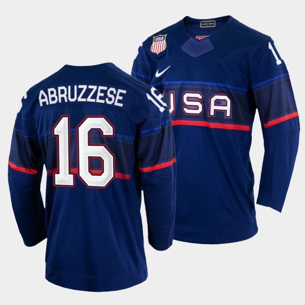 Magnificent USA Hockey #16 Nick Abruzzese Men's 2022 Beijing Winter Olympic Away Jersey Navy for dedicated Sabres supporters