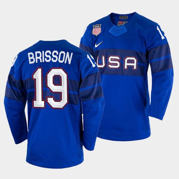 Deluxe USA Hockey #19 Brendan Brisson Men's 2022 Beijing Winter Olympic Alternate Jersey Blue to augment your hockey keepsake collection