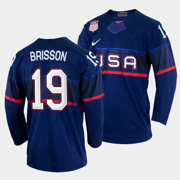 Charming USA Hockey #19 Brendan Brisson Men's 2022 Beijing Winter Olympic Away Jersey Navy for a memorable match day