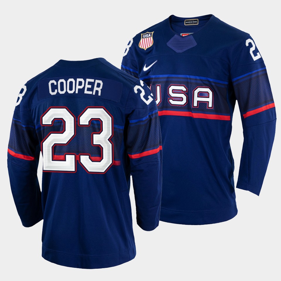 Magnificent USA Hockey #23 Brian Cooper Men's 2022 Beijing Winter Olympic Away Jersey Navy to back your beloved Sabres athletes