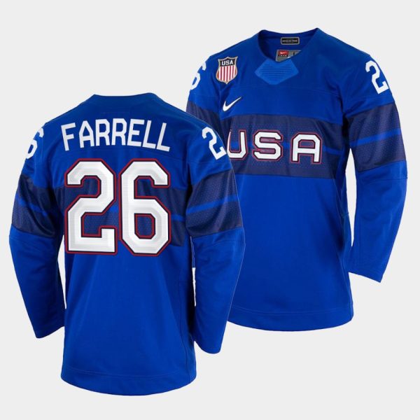 Stunning USA Hockey #26 Sean Farrell Men's 2022 Beijing Winter Olympic Alternate Jersey Blue for premium game day attire