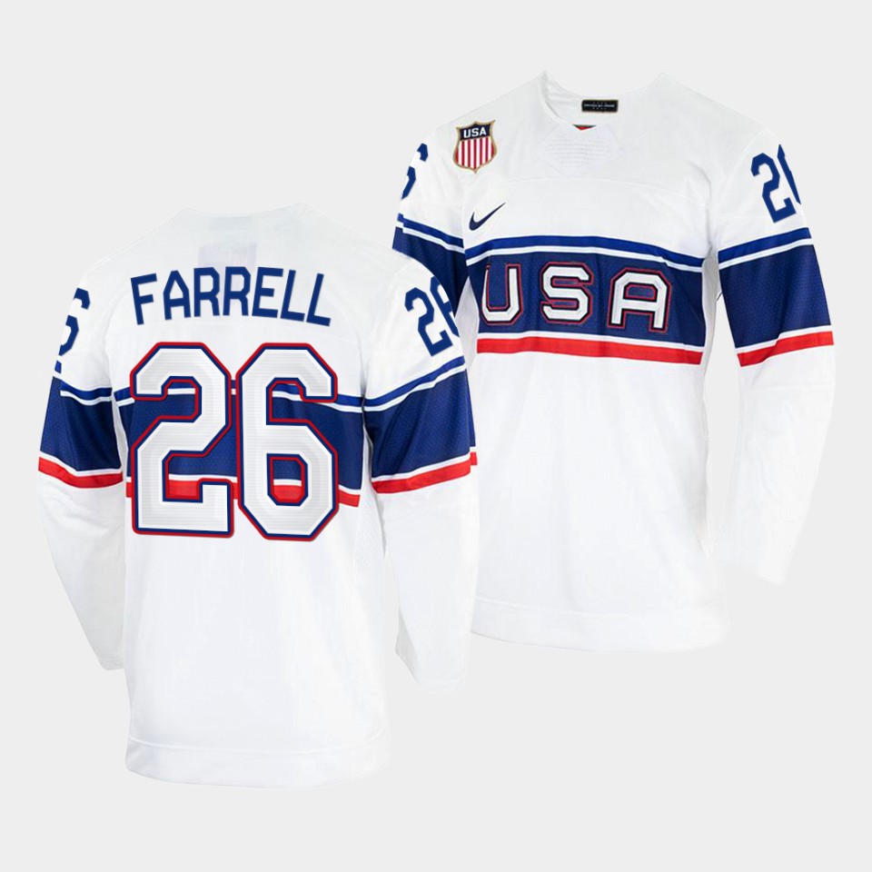 Elegant USA Hockey #26 Sean Farrell Men's 2022 Beijing Winter Olympic Home Jersey White as a prized hockey collectible