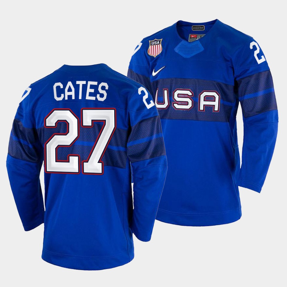 Alluring USA Hockey #27 Noah Cates Men's 2022 Beijing Winter Olympic Alternate Jersey Blue to back your beloved Sabres athletes