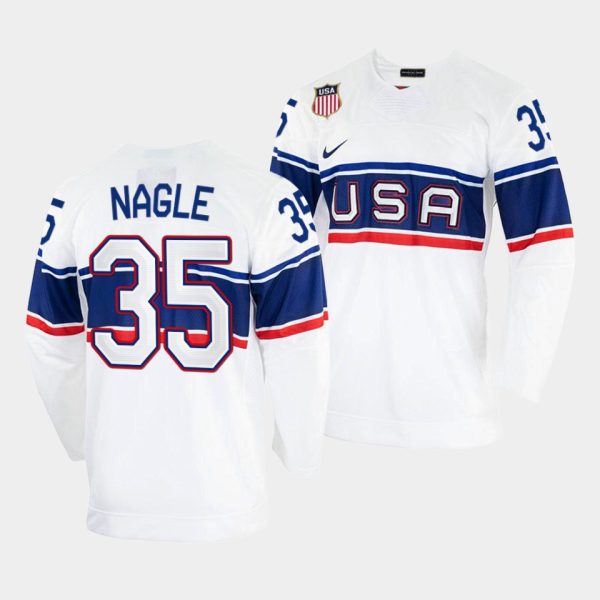 Captivating USA Hockey #35 Pat Nagle Men's 2022 Beijing Winter Olympic Home Jersey White to augment your hockey keepsake collection