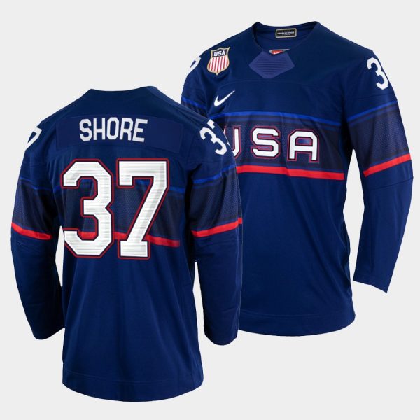 Captivating USA Hockey #37 Nick Shore Men's 2022 Beijing Winter Olympic Away Jersey Navy to augment your hockey keepsake collection