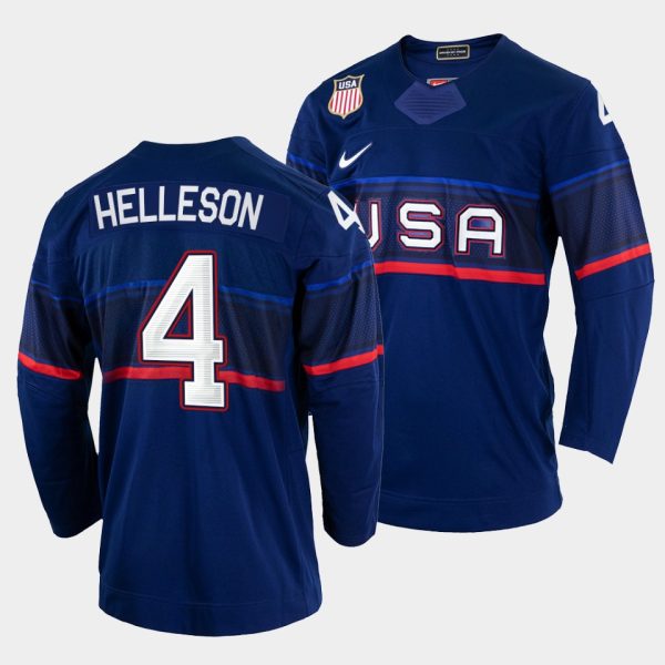 Alluring USA Hockey #4 Drew Helleson Men's 2022 Beijing Winter Olympic Away Jersey Navy to shine at the arena