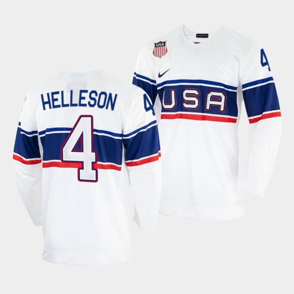 Alluring USA Hockey #4 Drew Helleson Men's 2022 Beijing Winter Olympic Home Jersey White to back your beloved Sabres athletes
