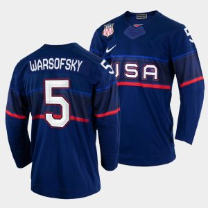 Deluxe USA Hockey #5 David Warsofsky Men's 2022 Beijing Winter Olympic Away Jersey   Navy for dedicated Sabres supporters