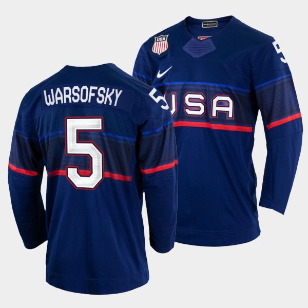 Deluxe USA Hockey #5 David Warsofsky Men's 2022 Beijing Winter Olympic Away Jersey Navy for dedicated Sabres supporters