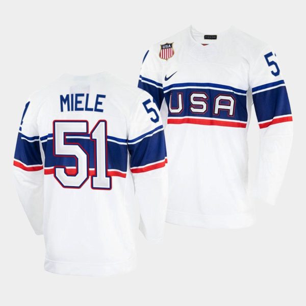 Deluxe USA Hockey #51 Andy Miele Men's 2022 Beijing Winter Olympic Home Jersey White to augment your hockey keepsake collection