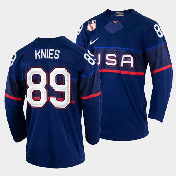 Deluxe USA Hockey #89 Matthew Knies Men's 2022 Beijing Winter Olympic Away Jersey Navy to shine at the arena