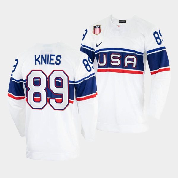 Alluring USA Hockey #89 Matthew Knies Men's 2022 Beijing Winter Olympic Home Jersey White for dedicated Sabres supporters