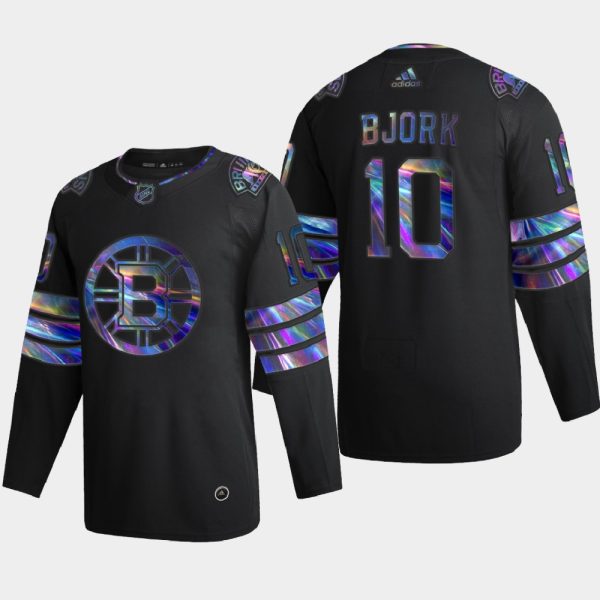 Glamorous Washington Bruins #10 Anders Bjork Men's Nike Iridescent Holographic Collection NHL Jersey Black for genuine hockey aficionados